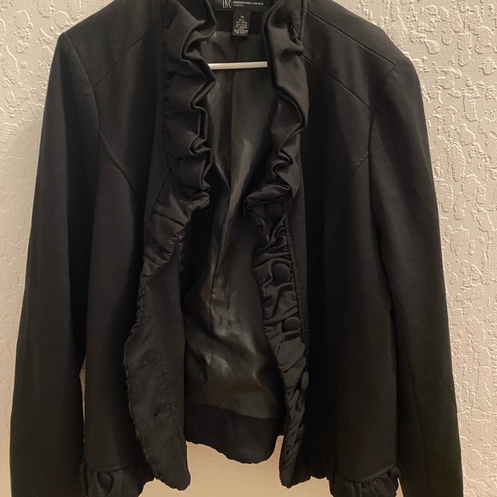 INC Women's Black Ruffled Jacket